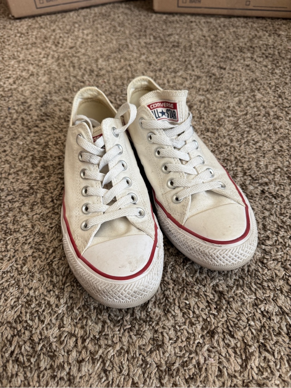 Converse White Low Top Sneakers with Red Trim